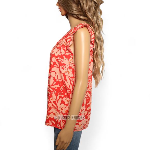 Gap Coral Floral Flutter Sleeve V-Neck Blouse Lightweight Boho Summer Size XS - Picture 3 of 7